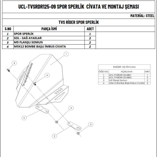 Tvs Rai̇der 125 Ön Cam Spor