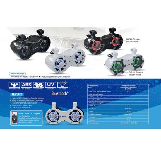 Dibeisi Hoparlör Siyah Renk Marin Atv Ve Utv Ledli