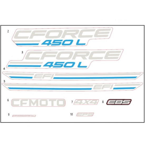 Cf Moto Cforce 450cc Atv Etiket Seti Komple Mavi 
